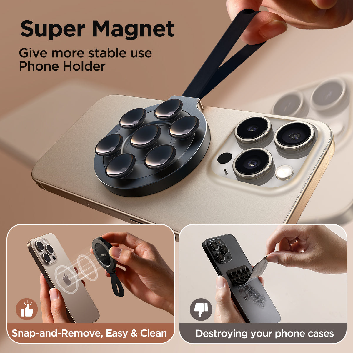 Brilliant magnetic phone holder with suction cups, black - Carlat