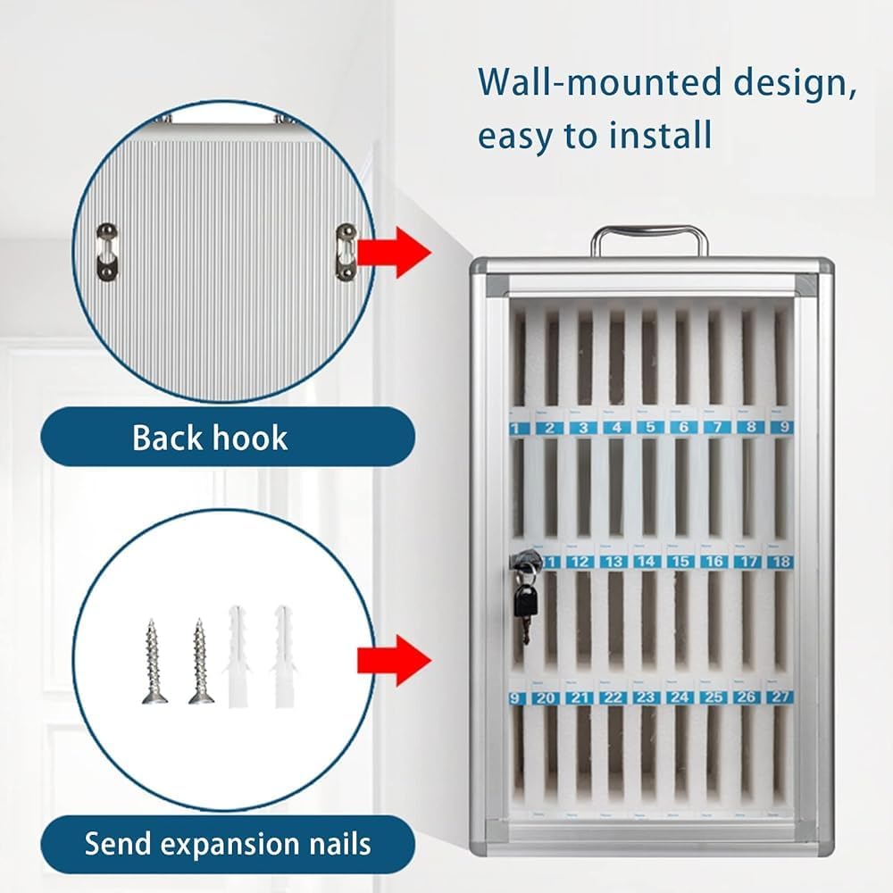CMHYBS Mobile Phone Locker, 12/24/36/48/60 Compartments, Aluminium Alloy, Mobile Phone Management Storage Cabinets for Military and School Classrooms, Wall Mountable (Size: 60) - Carlat