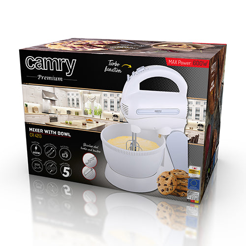 CAMRY CR 4213 Mixer with 3-liter bowl, 600 W, 5 speeds + turbo, motorized rotating bowl, whisks and beaters made of 304 stainless steel – image 7