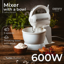 CAMRY CR 4213 Mixer with 3-liter bowl, 600 W, 5 speeds + turbo, motorized rotating bowl, whisks and beaters made of 304 stainless steel – image 14