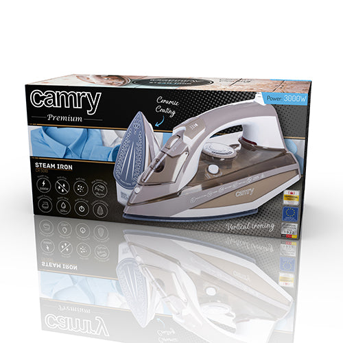 CAMRY CR 5018 Steam Iron, 3000 W, ceramic soleplate, powerful steam burst 75 g/min, continuous steam 40 g/min, vertical ironing, auto-off, anti-drip, anti-calc, 320-ml tank, – image 8