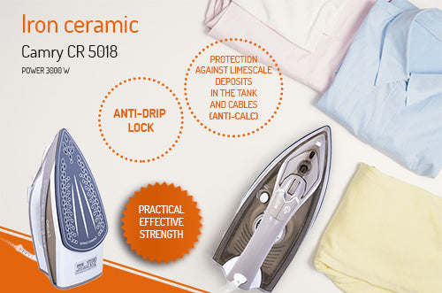 CAMRY CR 5018 Steam Iron, 3000 W, ceramic soleplate, powerful steam burst 75 g/min, continuous steam 40 g/min, vertical ironing, auto-off, anti-drip, anti-calc, 320-ml tank, – image 14