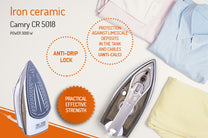 CAMRY CR 5018 Steam Iron, 3000 W, ceramic soleplate, powerful steam burst 75 g/min, continuous steam 40 g/min, vertical ironing, auto-off, anti-drip, anti-calc, 320-ml tank, – image 14