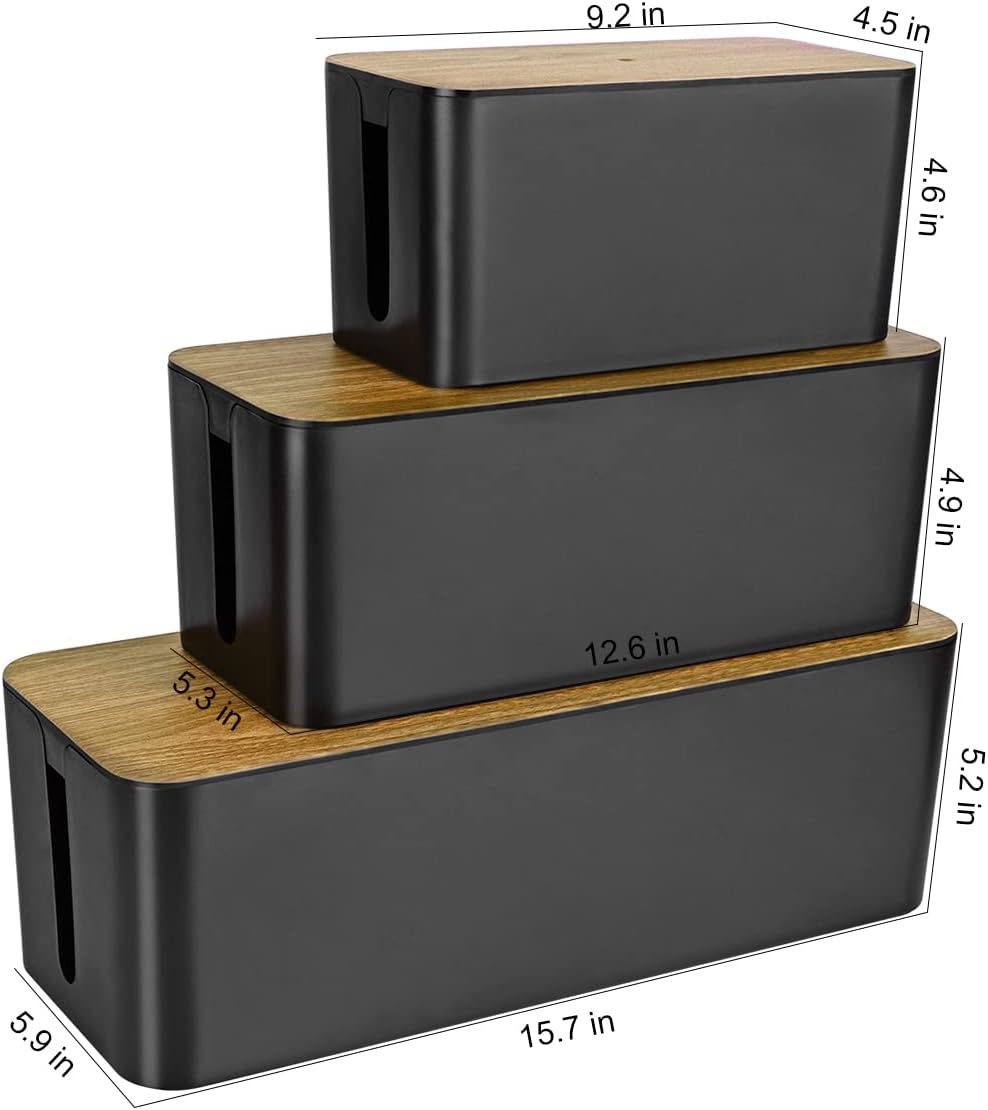 Cable Management Box with 18 Piece Cable Management Kit - Large & Medium and Small Wood Grain Cable Organizer Box for Hiding Wires and Power Strips, TV Cable Organizer Box, - Carlat