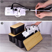 Cable Management Box with 18 Piece Cable Management Kit - Large & Medium and Small Wood Grain Cable Organizer Box for Hiding Wires and Power Strips, TV Cable Organizer Box, - Carlat