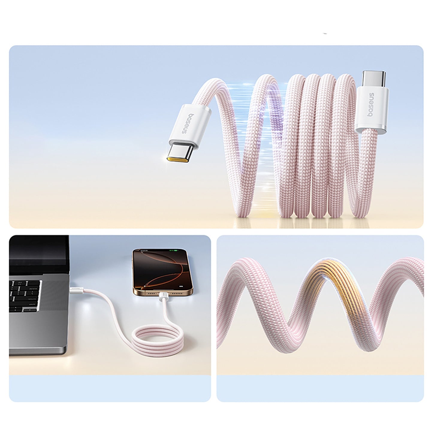 Cable self-laying USB-C Dynamic 4 Pro 100W 1m - pink - Carlat