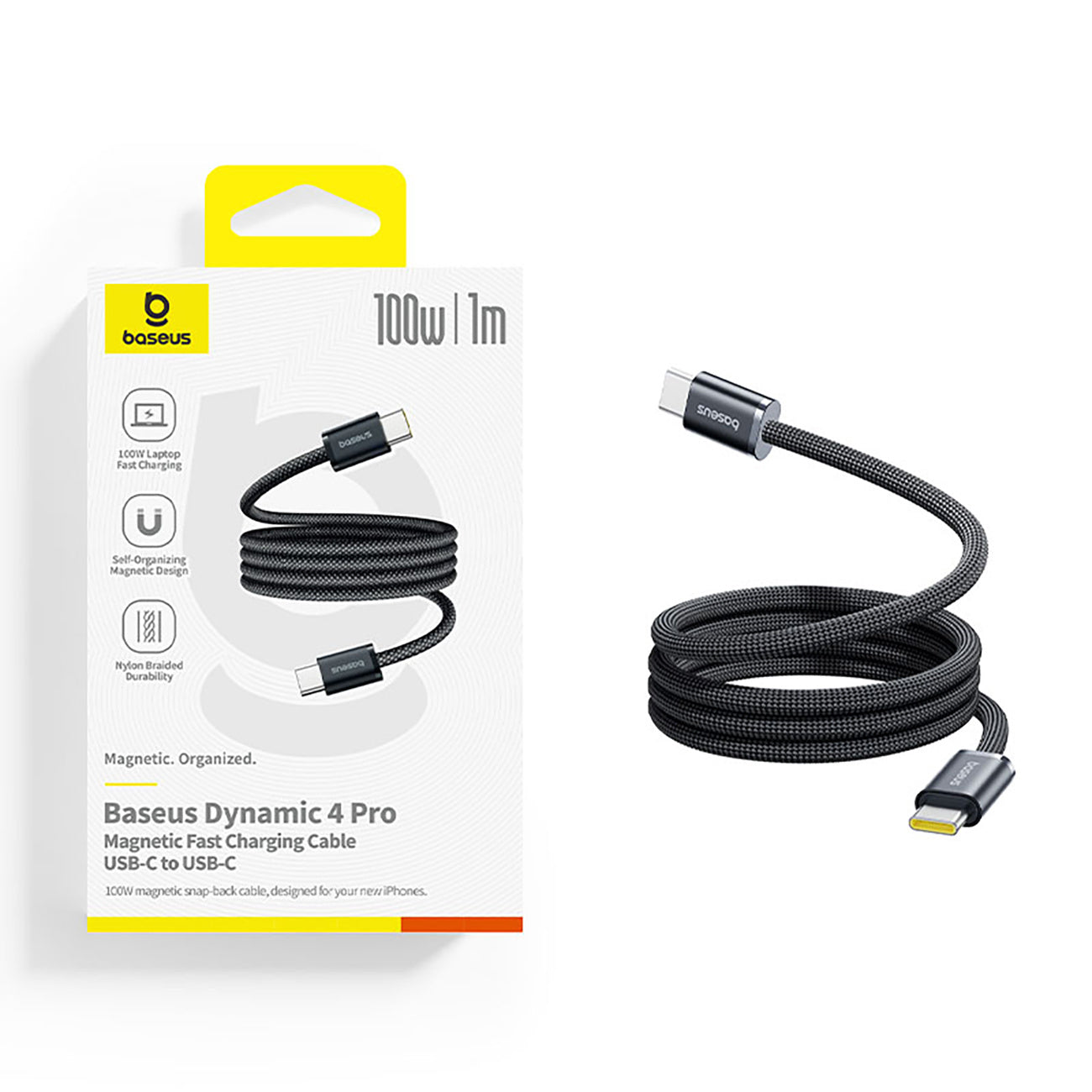 Cable tangle-free USB-C 100W 1m - black - Carlat