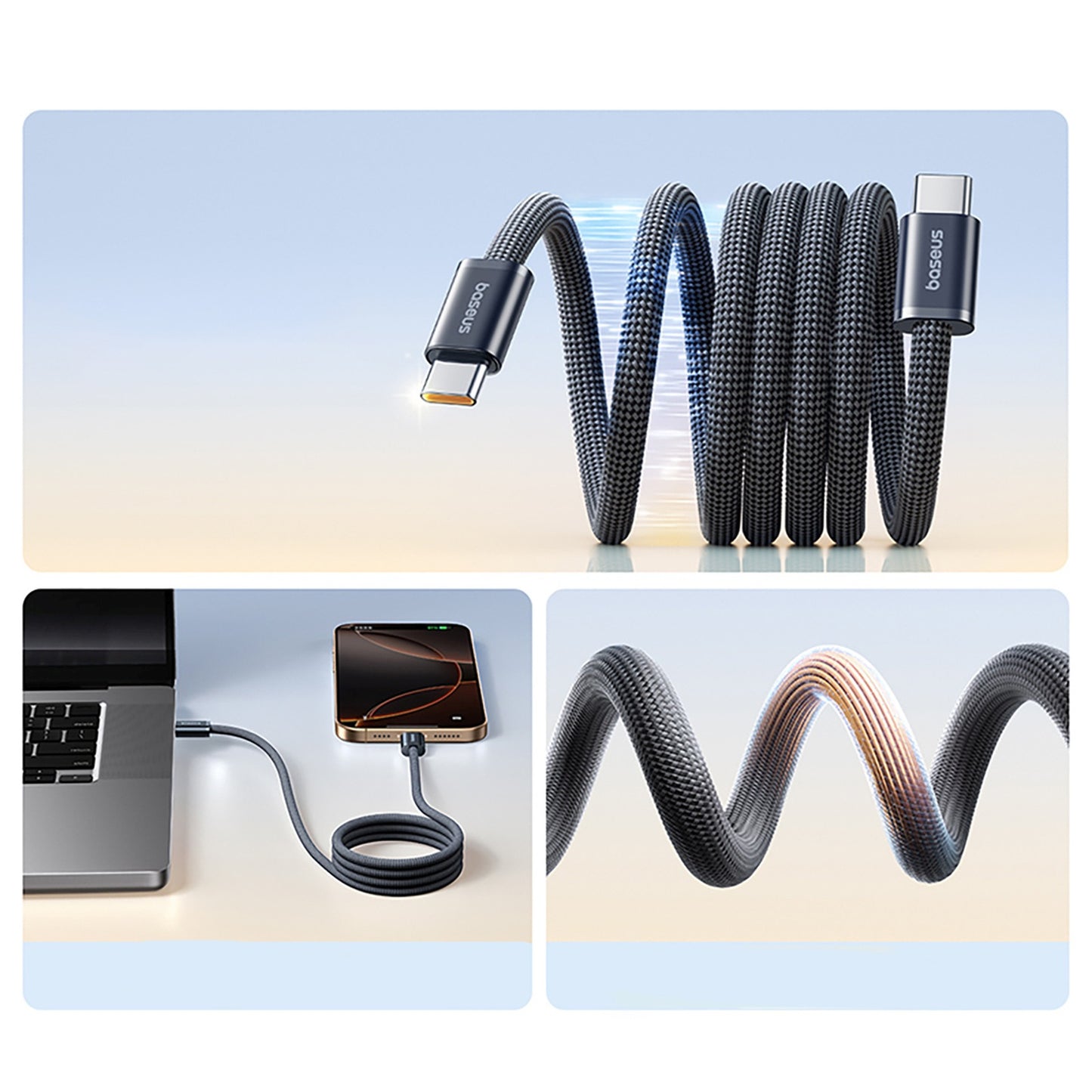 Cable tangle-free USB-C 100W 1m - black - Carlat