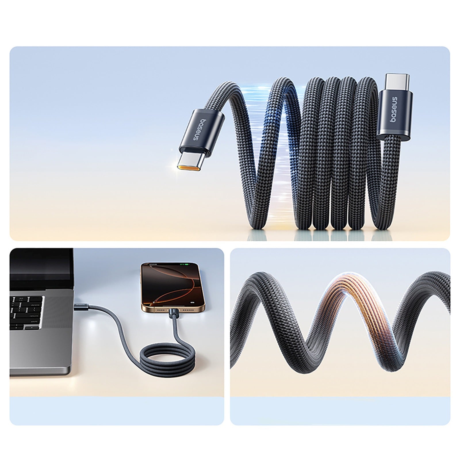 Cable tangle-free USB-C 100W 1m - black - Carlat