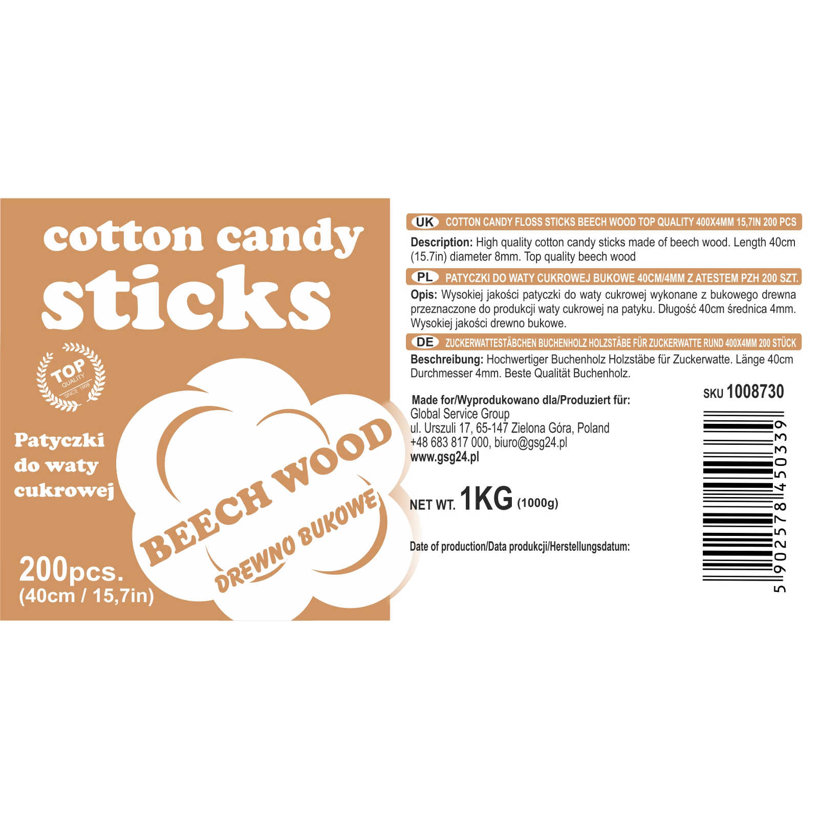 Candy & Chocolate – Beech cotton candy sticks 40cm/4mm with - Carlat