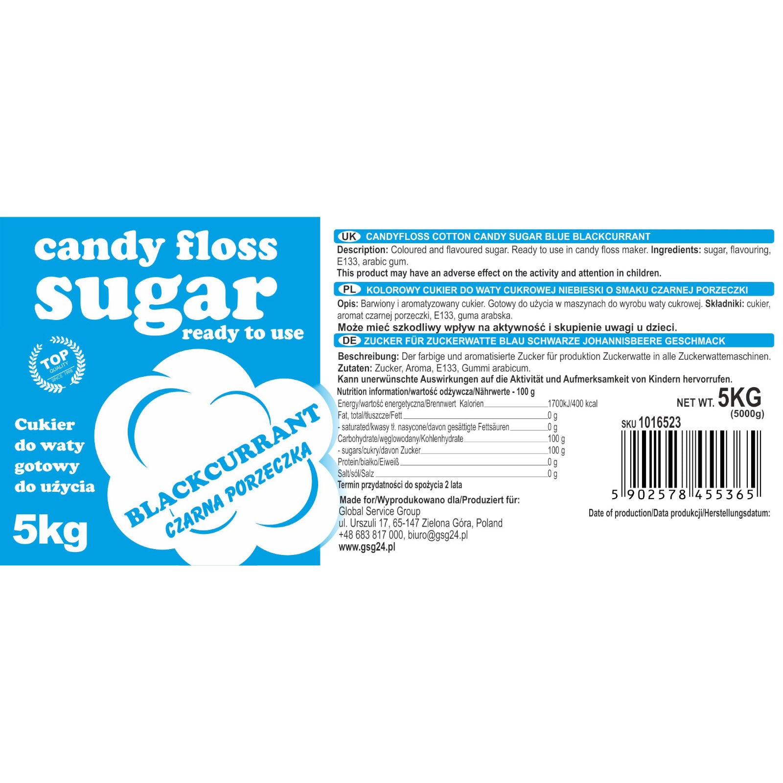 Candy & Chocolate – Colored blue cotton candy sugar with - Carlat