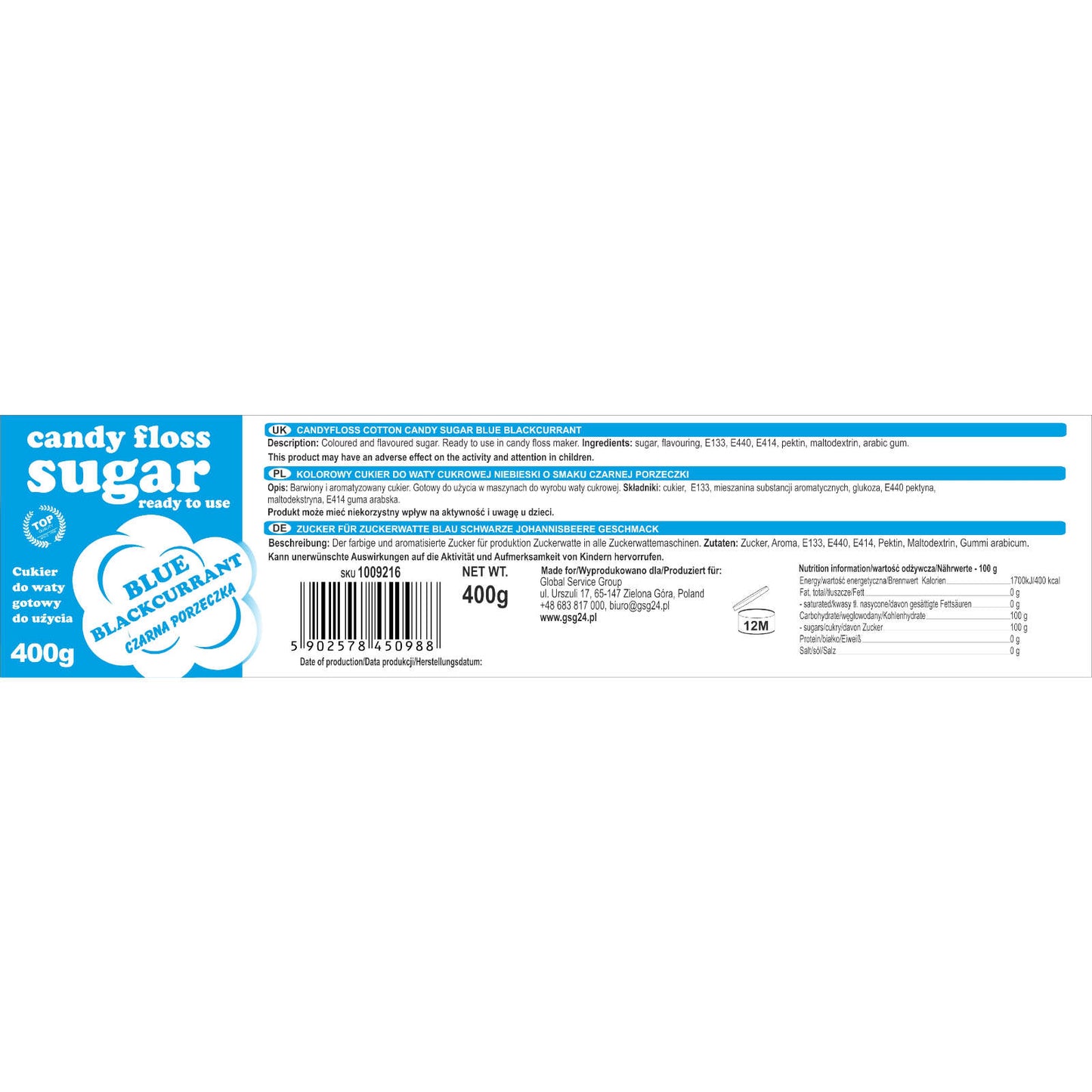 Candy & Chocolate – Colored blue cotton candy sugar with - Carlat