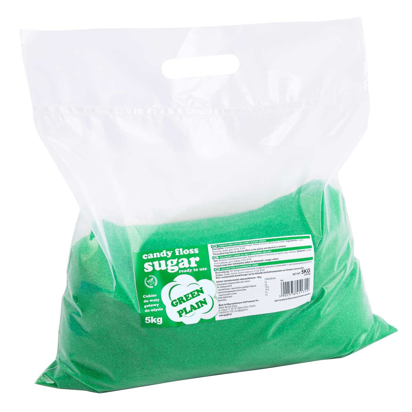 Candy & Chocolate – Colored cotton candy sugar, green, natural - Carlat