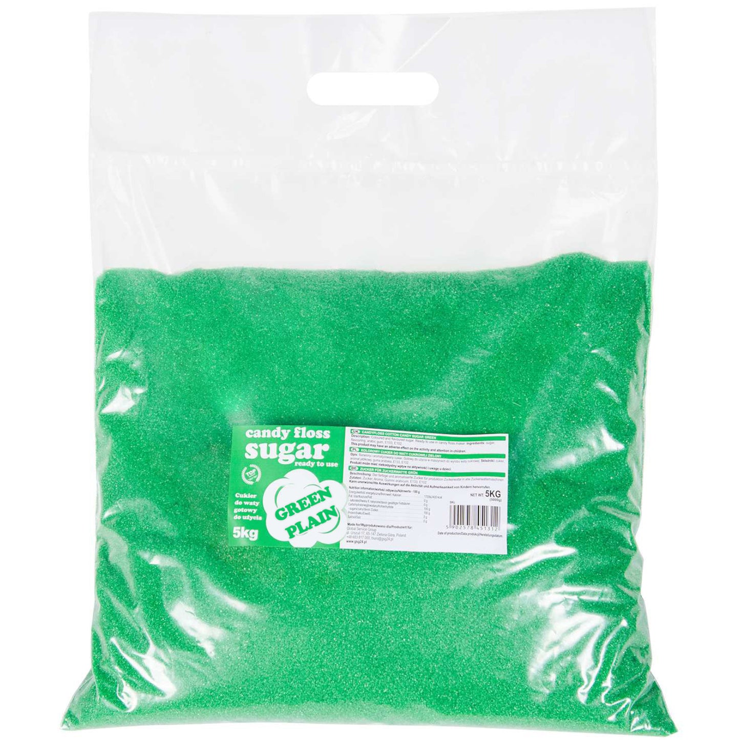 Candy & Chocolate – Colored cotton candy sugar, green, natural - Carlat