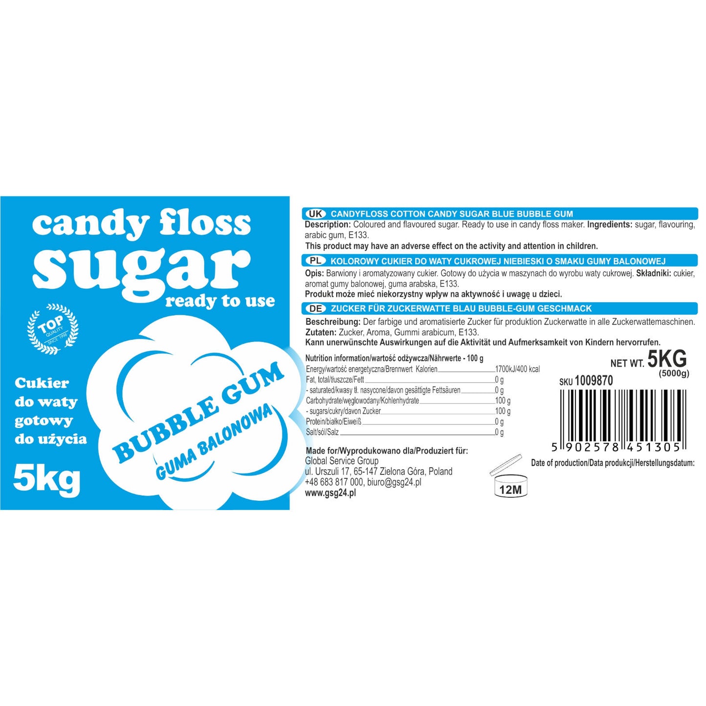 Candy & Chocolate – Colored flavored blue cotton candy sugar - Carlat