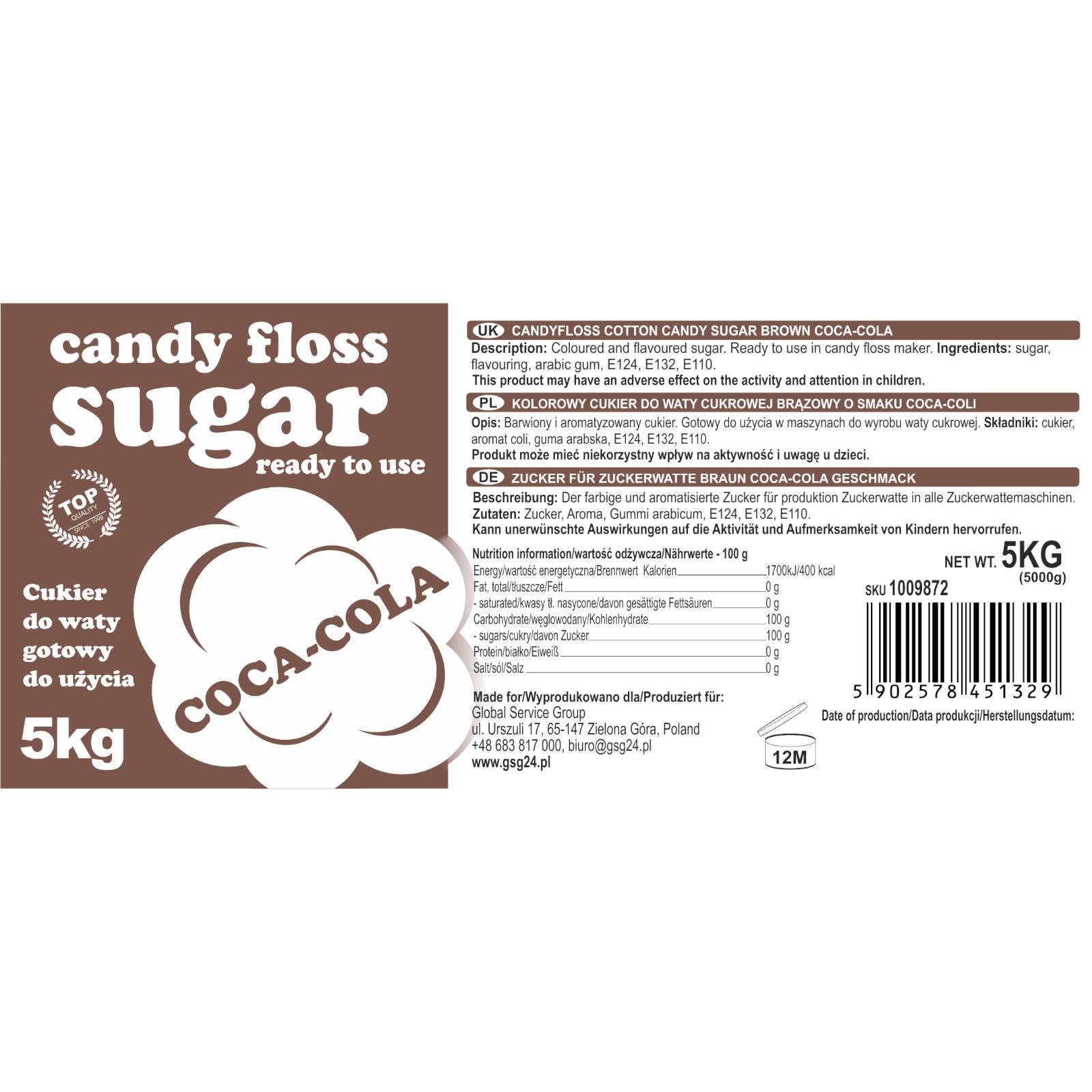 Candy & Chocolate – Colored flavored brown cotton candy sugar - Carlat