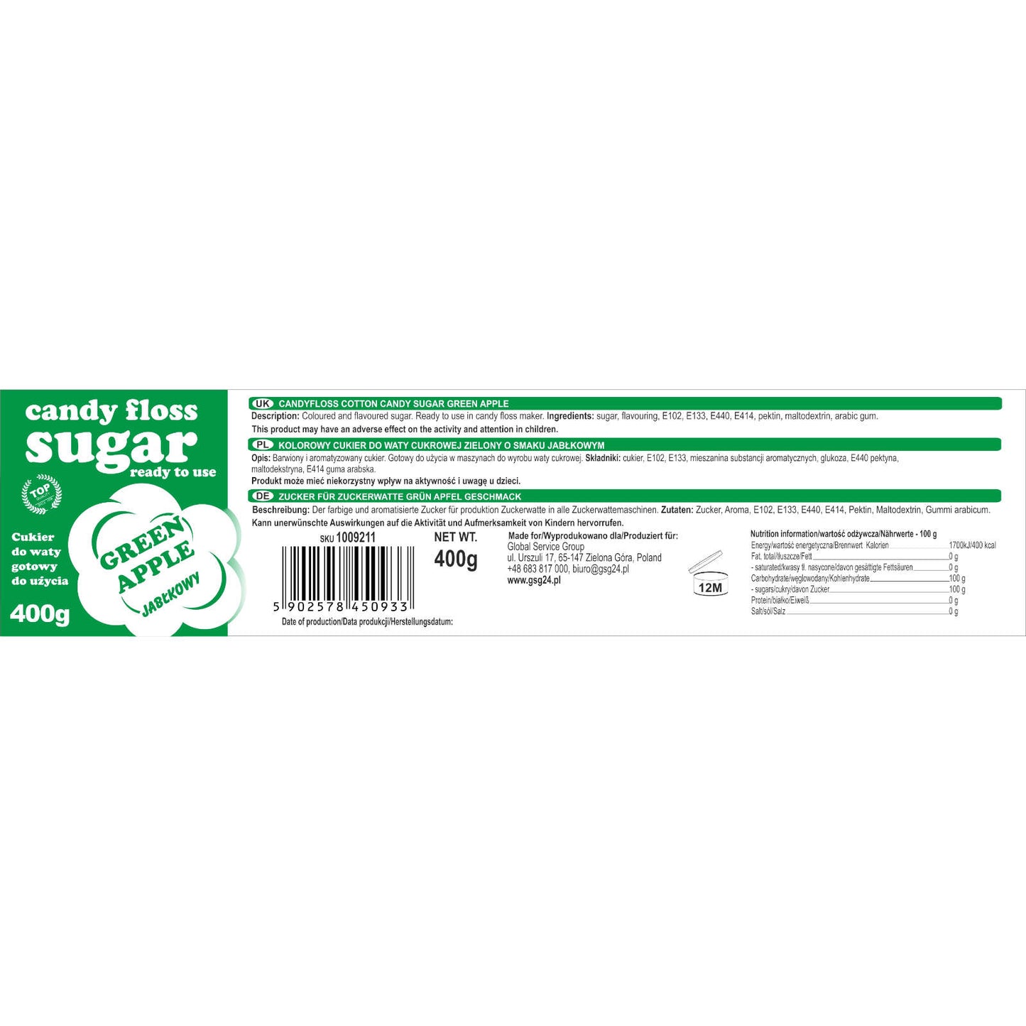 Candy & Chocolate – Colored green cotton candy sugar with - Carlat