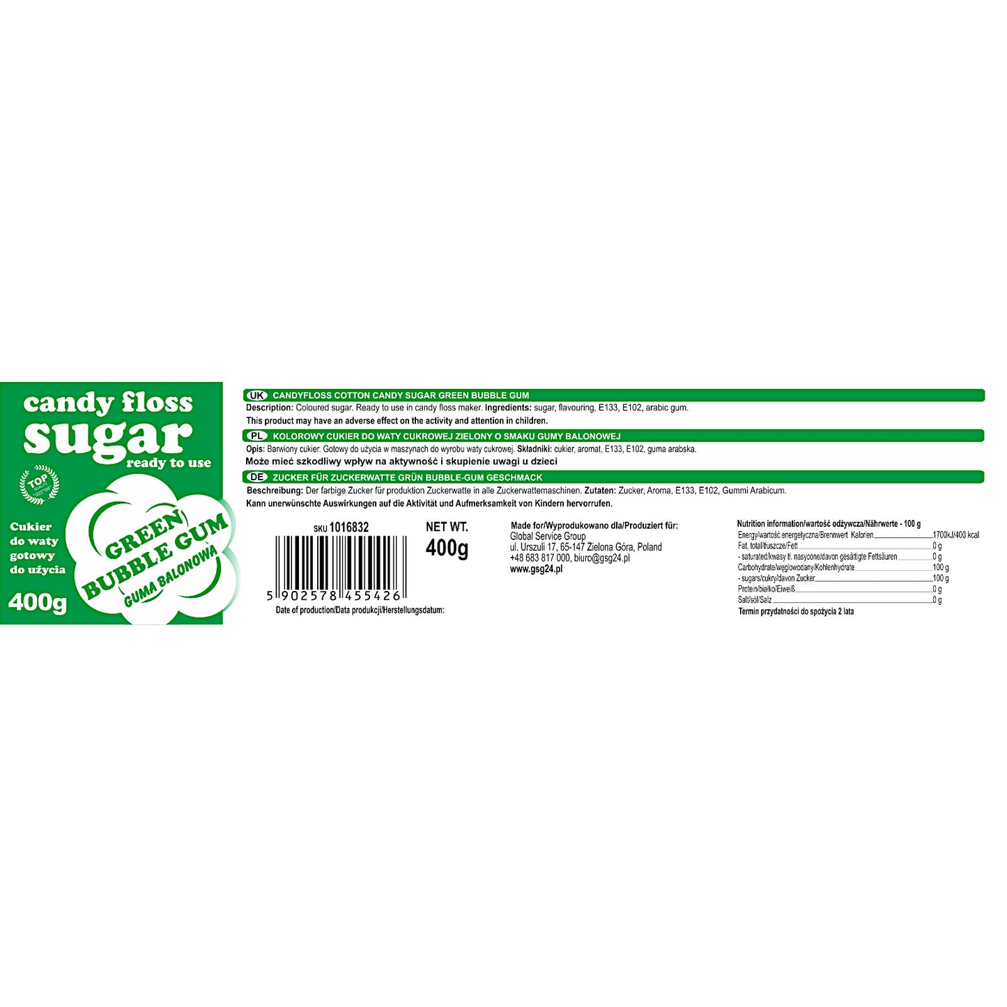 Candy & Chocolate – Colored green cotton candy sugar with - Carlat