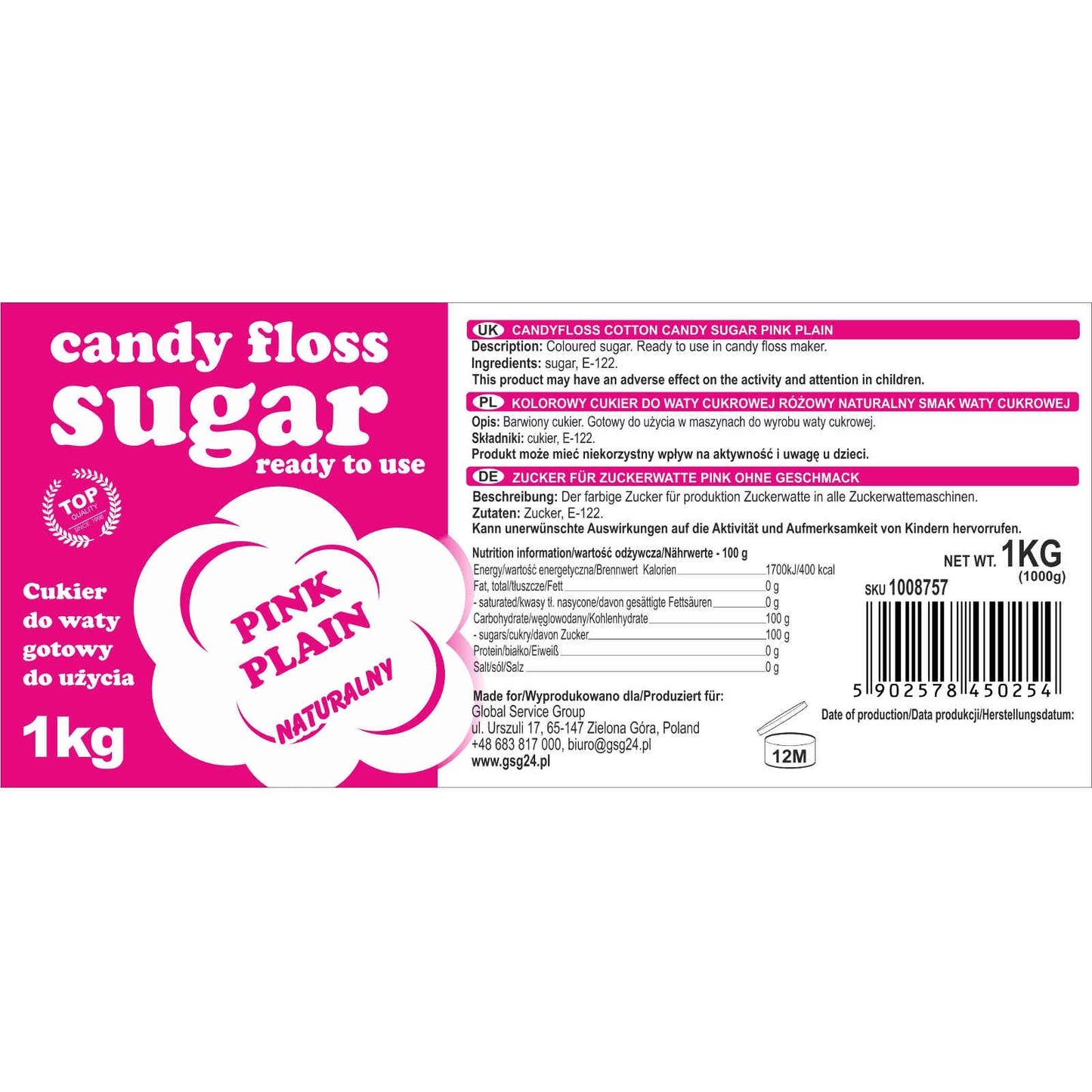 Candy & Chocolate – Colored sugar for cotton candy, pink, - Carlat