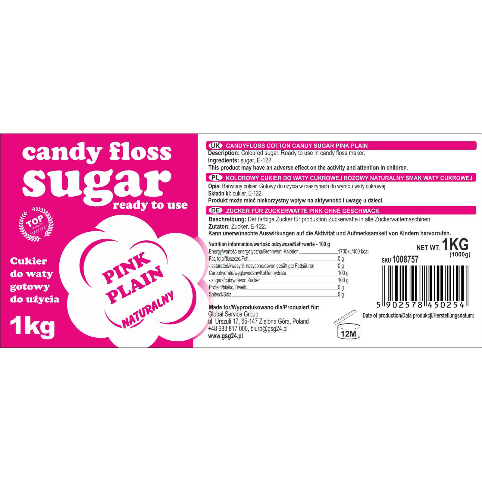 Candy & Chocolate – Colored sugar for cotton candy, pink, - Carlat