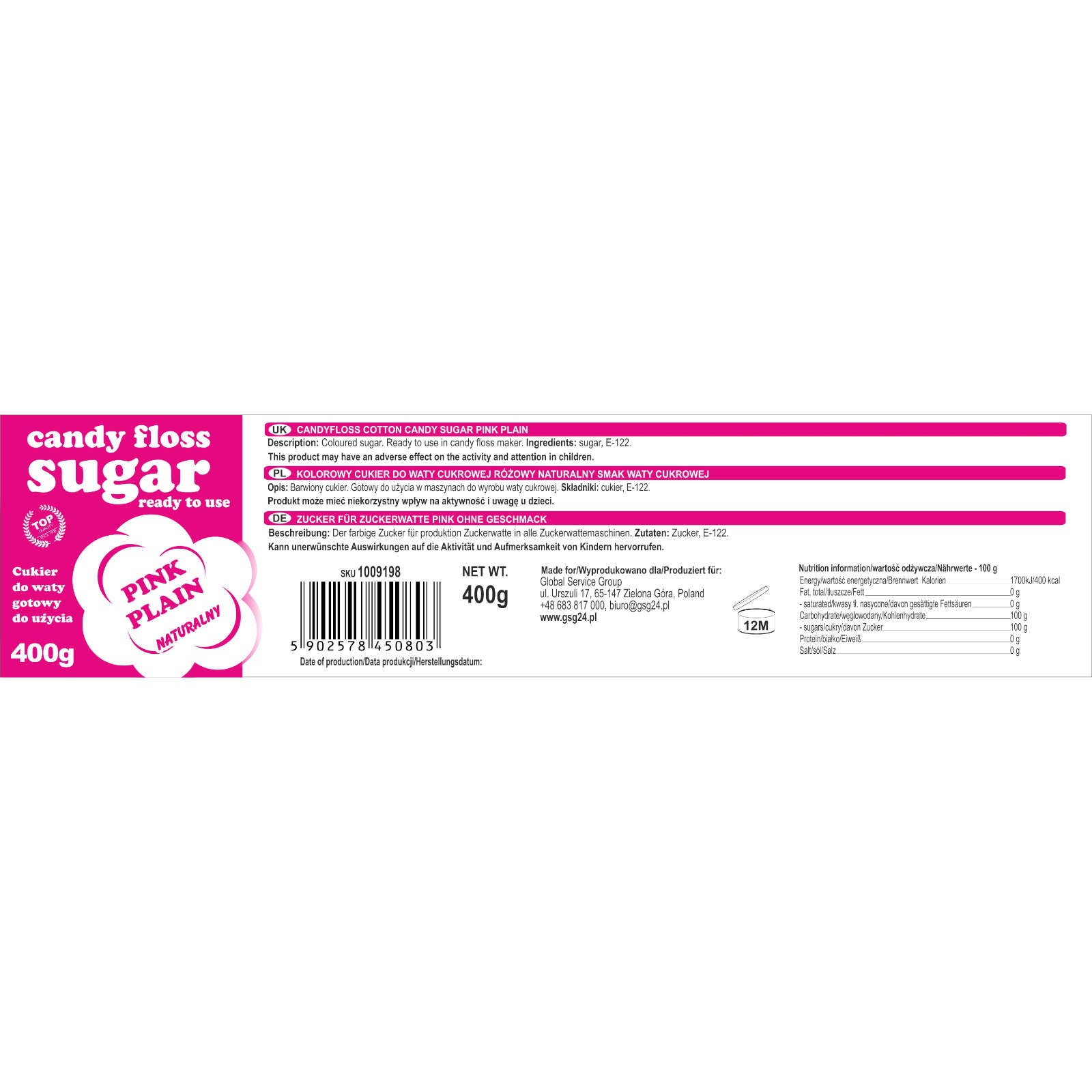 Candy & Chocolate – Colored sugar for cotton candy, pink, - Carlat