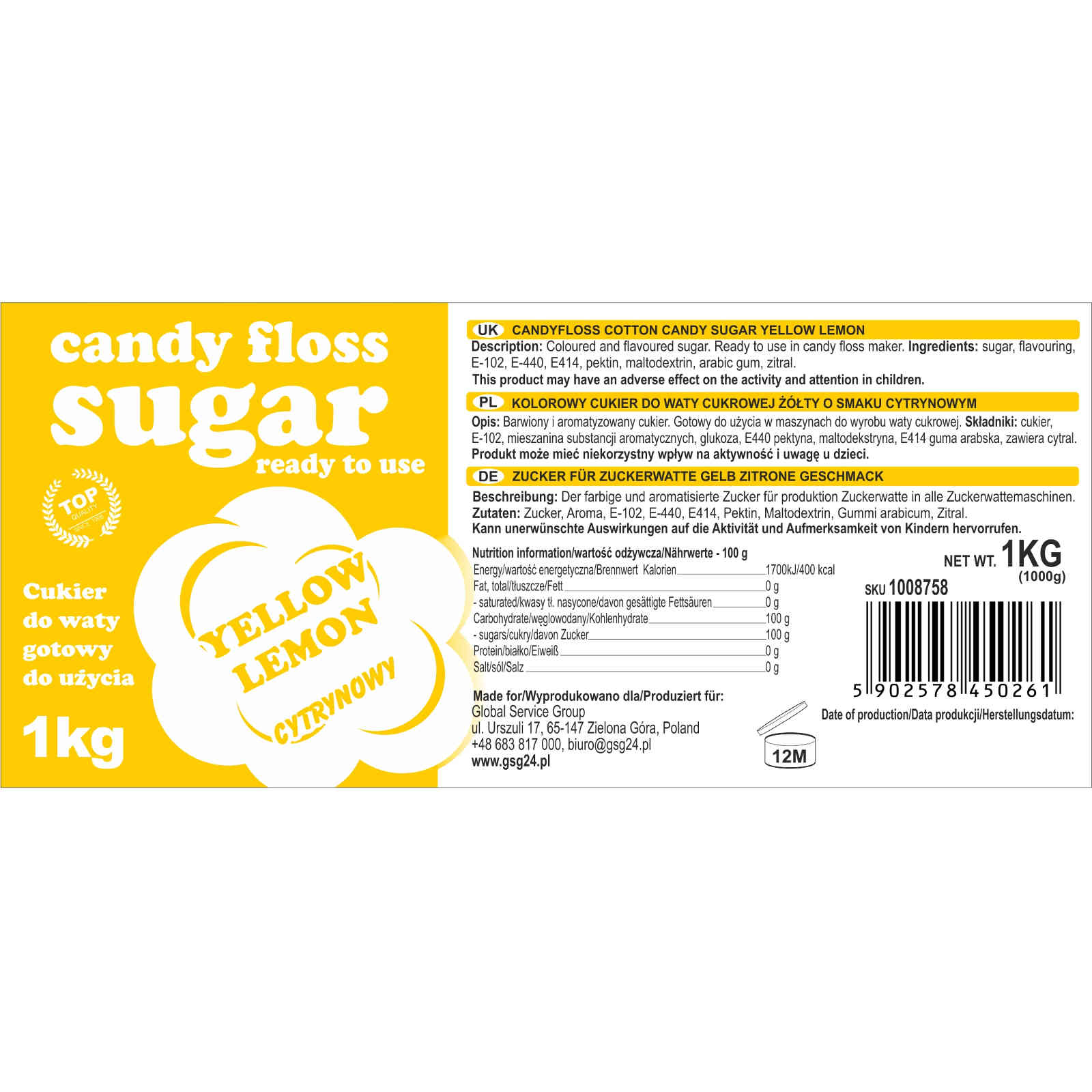 Candy & Chocolate – Colored sugar for cotton candy yellow - Carlat
