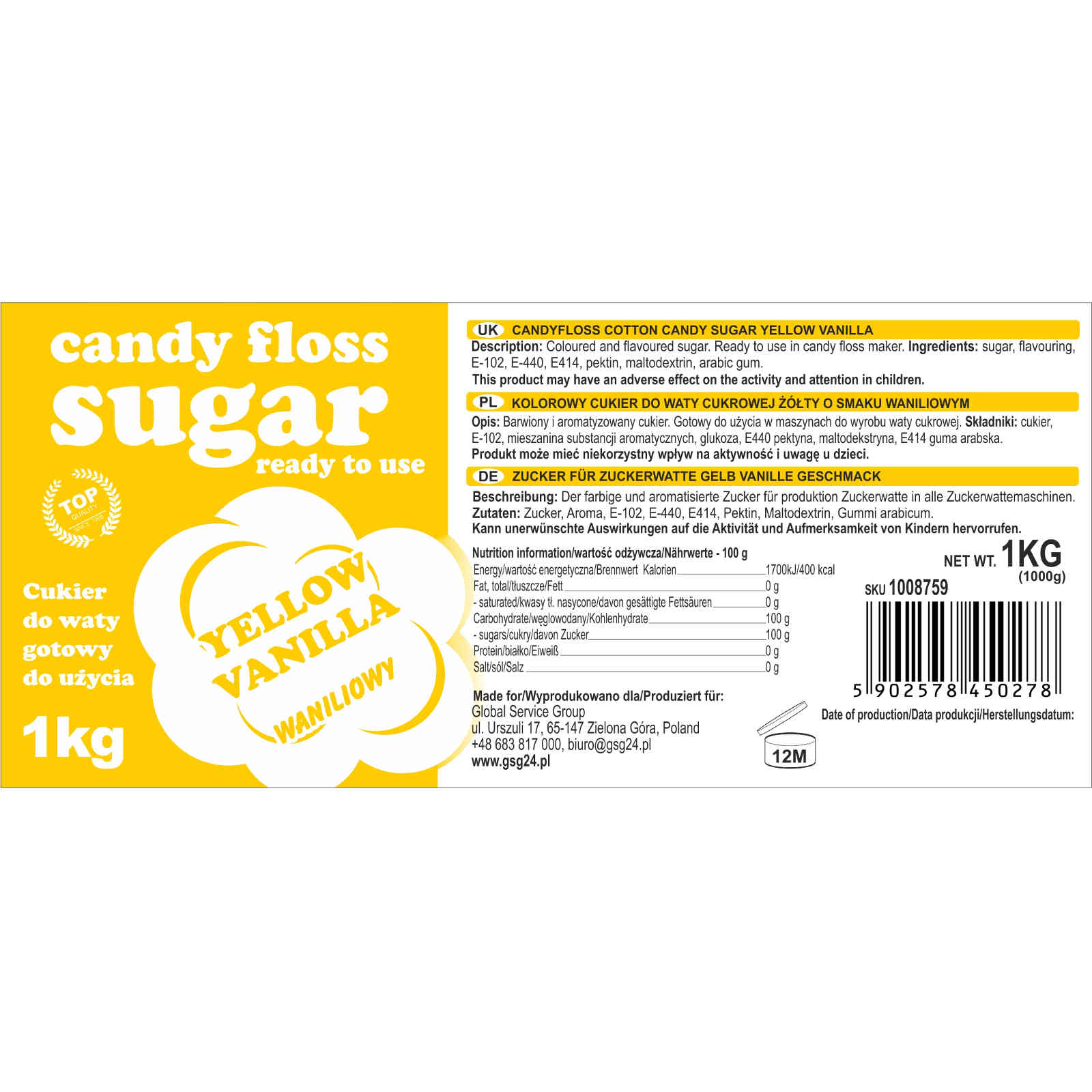Candy & Chocolate – Colored yellow cotton candy sugar with - Carlat