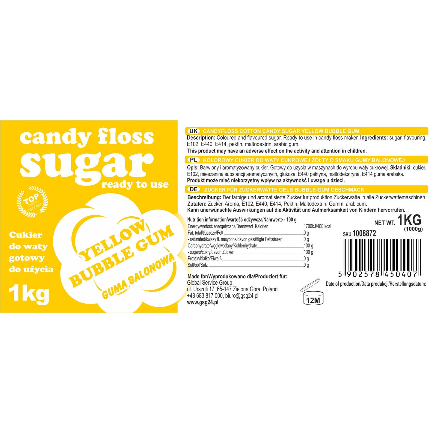 Candy & Chocolate – Colored yellow cotton candy sugar with - Carlat