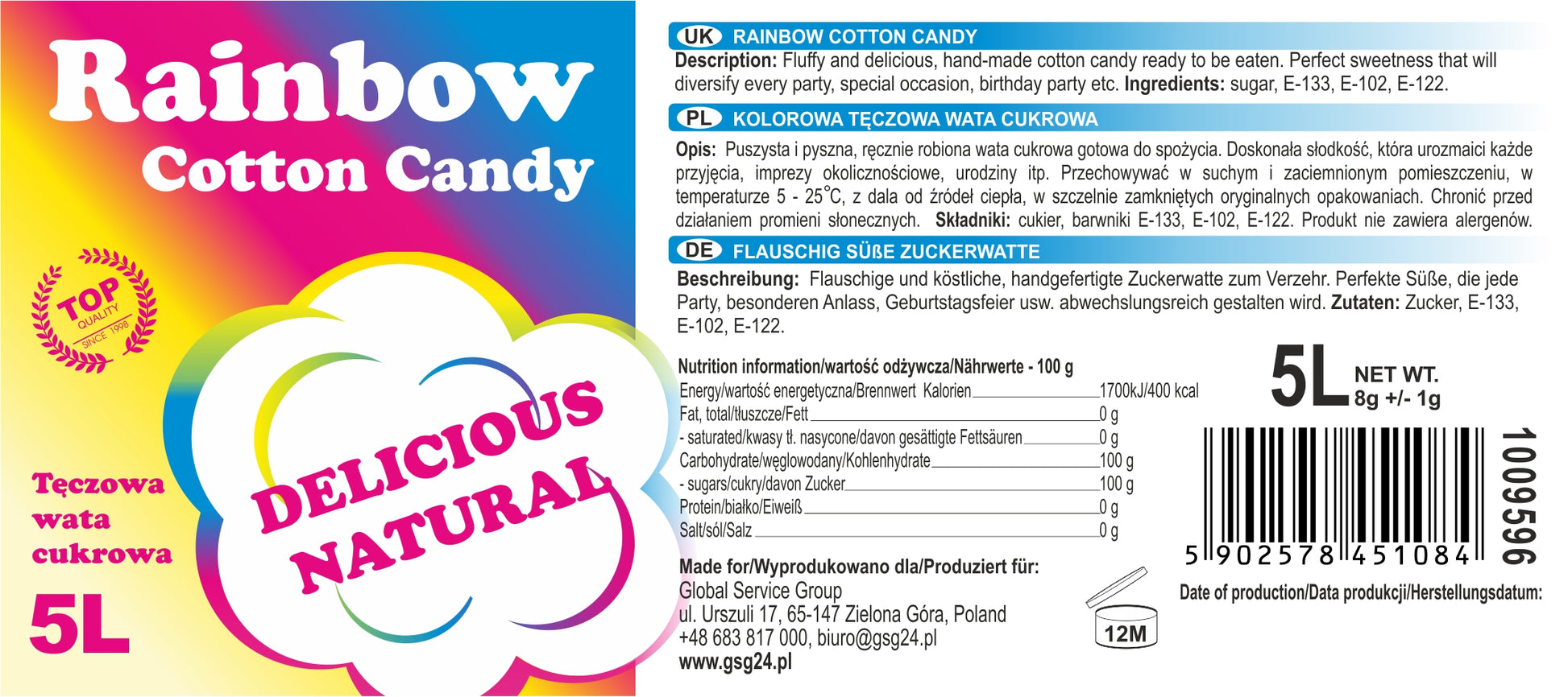 Candy & Chocolate – Colorful rainbow cotton candy Rainbow Cotton - Carlat
