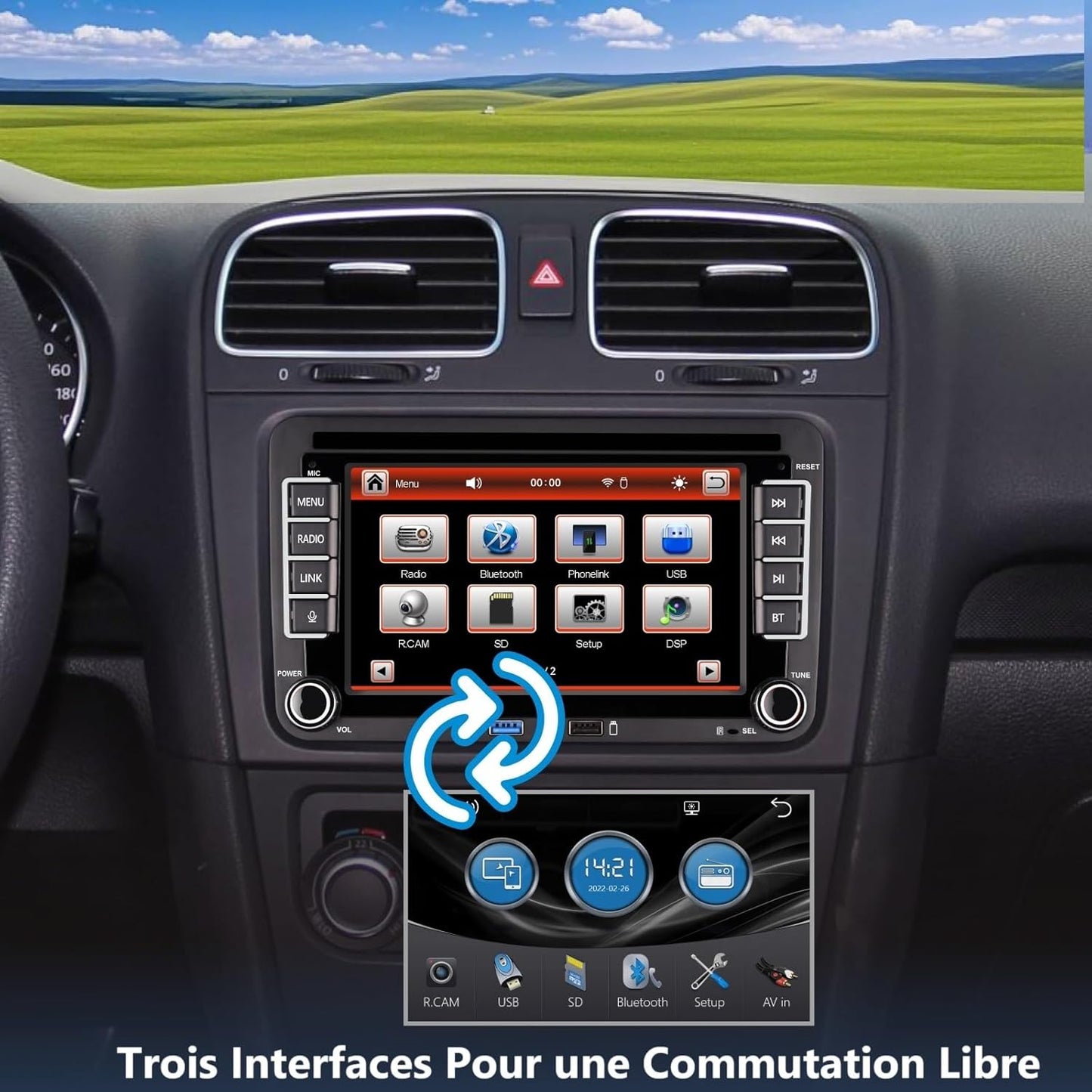 Car Radio for VW Golf 5/6, Polo 5/6R, T5, Passat, Jetta - 7" Touch Screen, Wireless CarPlay & Android Car, Bluetooth/AM/FM/Steering Wheel Control (SWC)/USB/DSP-EQ, Plug and Play - Carlat