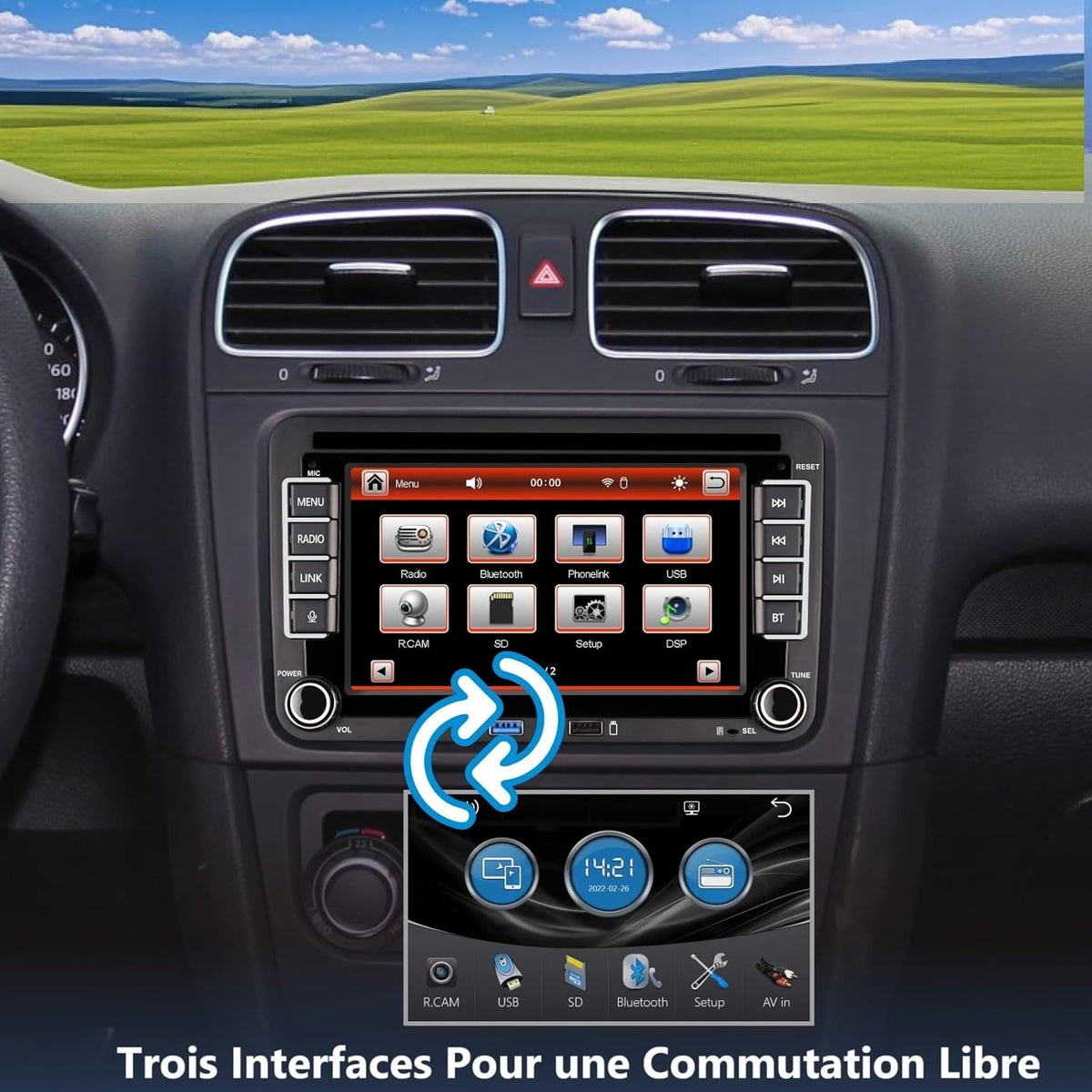 Car Radio for VW Golf 5/6, Polo 5/6R, T5, Passat, Jetta - 7" Touch Screen, Wireless CarPlay & Android Car, Bluetooth/AM/FM/Steering Wheel Control (SWC)/USB/DSP-EQ, Plug and Play - Carlat