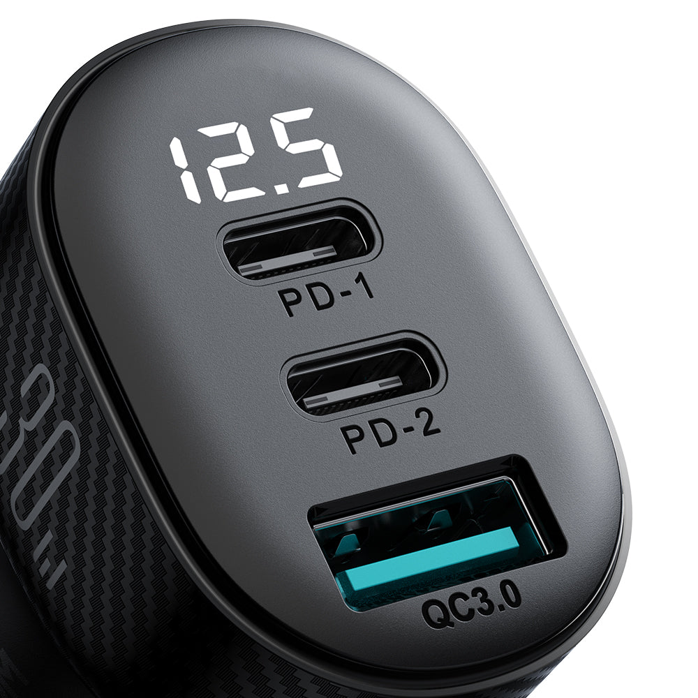 Car charger with display 2x USB-C USB-A 30W black - Carlat