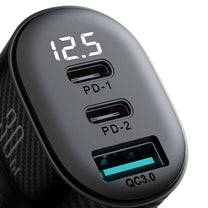 Car charger with display 2x USB-C USB-A 30W black - Carlat