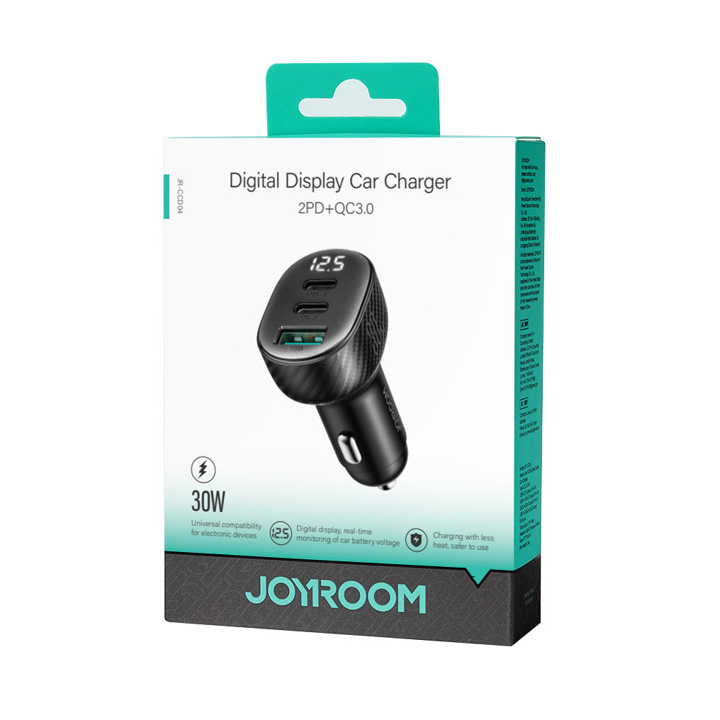 Car charger with display 2x USB-C USB-A 30W black - Carlat