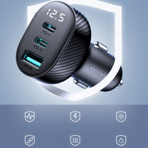 Car charger with display 2x USB-C USB-A 30W black - Carlat