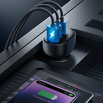 Car charger with display 2x USB-C USB-A 30W black - Carlat