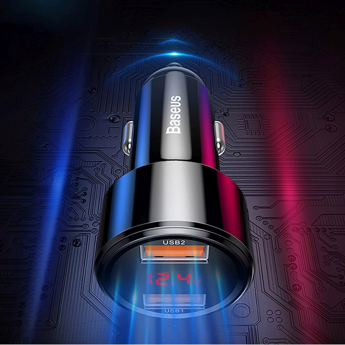 Car charger with display USB-A USB-C 45 W - black - Carlat