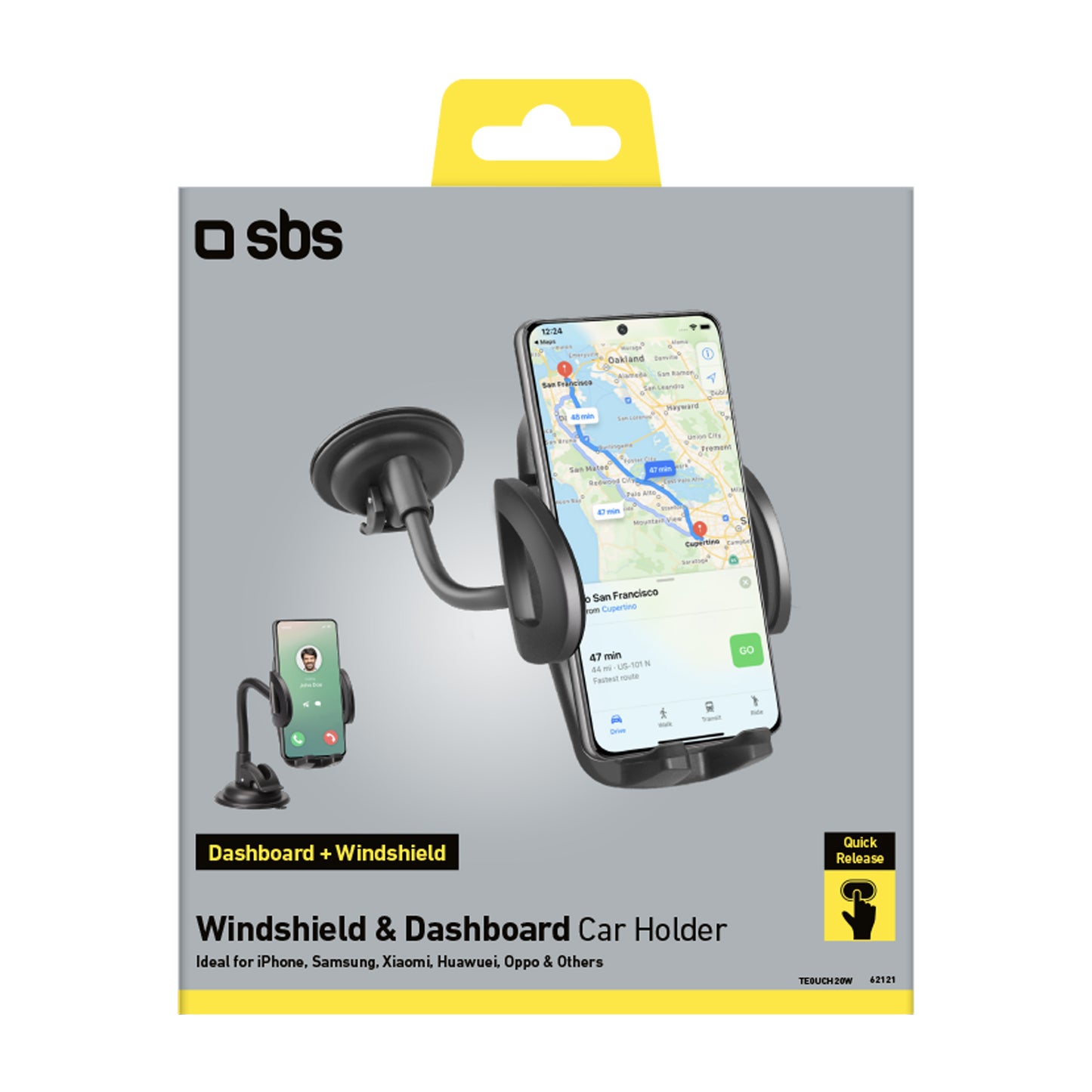 Car holder for smartphone up to 6.8'' on the windshield - black - Carlat
