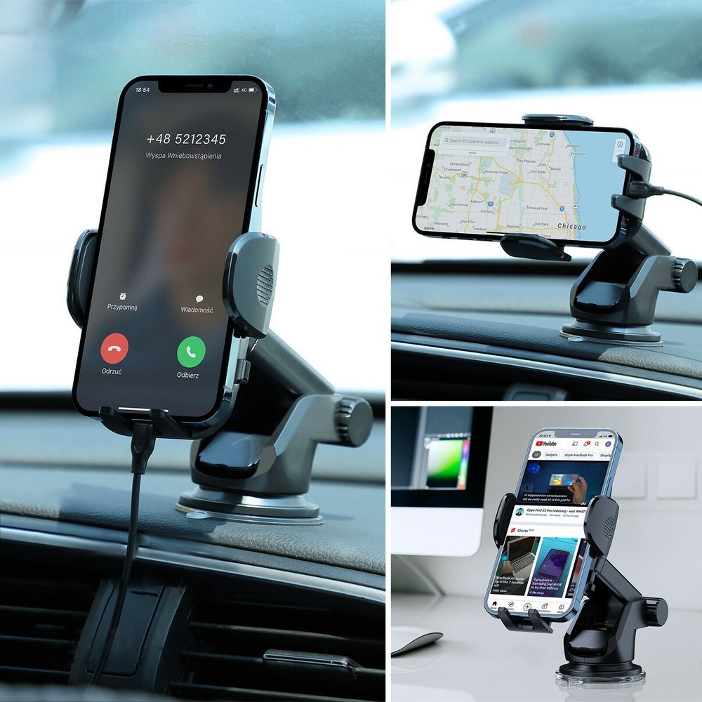 Car phone handle with telescopic arm for dashboard and black window - Carlat