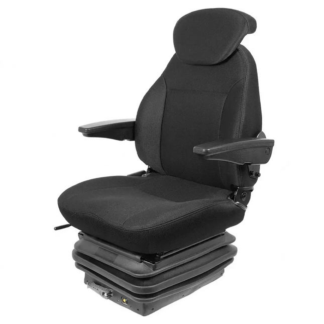 Black adjustable vehicle seat on a white background