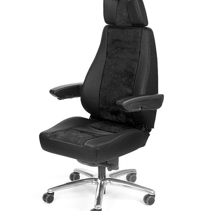 Black office chair with adjustable armrests on a white background, branded as UnitedSeats.
