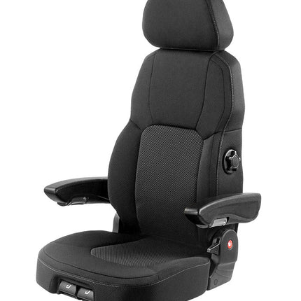 Black car seat with adjustable features on a white background, branded as UnitedSeats.