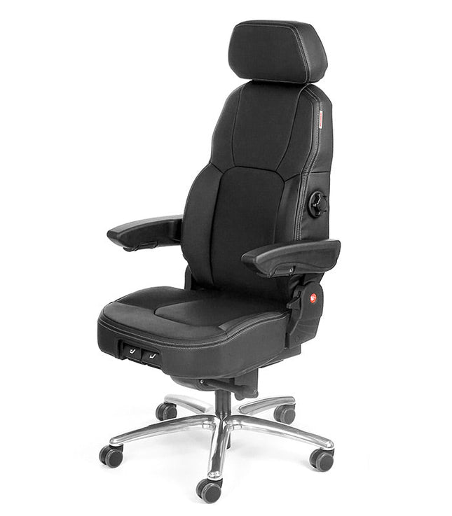Black office chair with adjustable features on a white background, branded as UnitedSeats.
