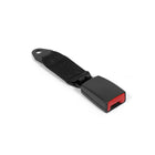 Black seat belt with red buckle on a white background
