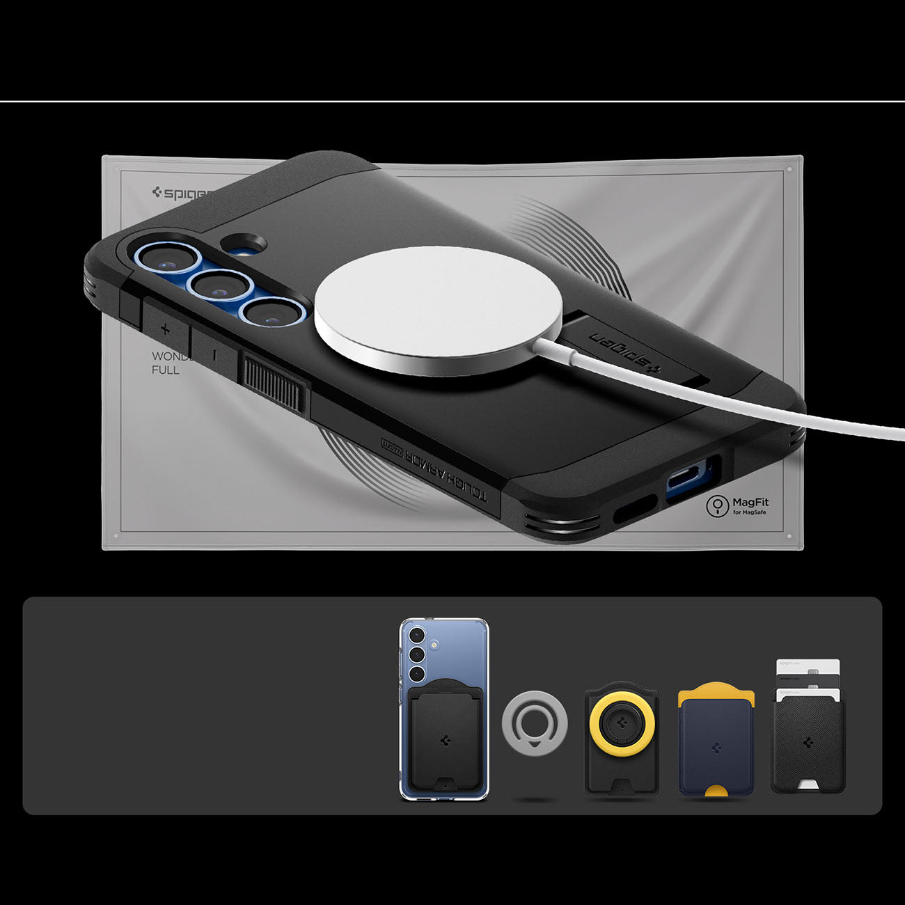 Case for Samsung Galaxy S25 with Tough Armor MagSafe stand - black - Carlat