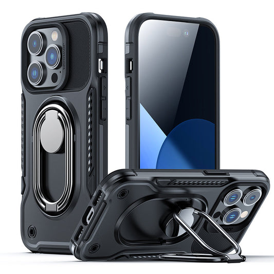 Case for iPhone 14 Pro armored cover with handle ring holder black - Carlat