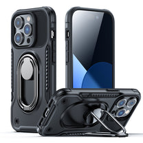 Case for iPhone 14 Pro armored cover with handle ring holder black - Carlat