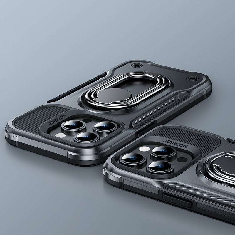 Case for iPhone 14 Pro armored cover with handle ring holder black - Carlat