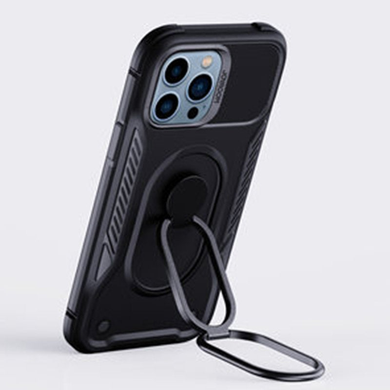 Case for iPhone 14 Pro armored cover with handle ring holder black - Carlat