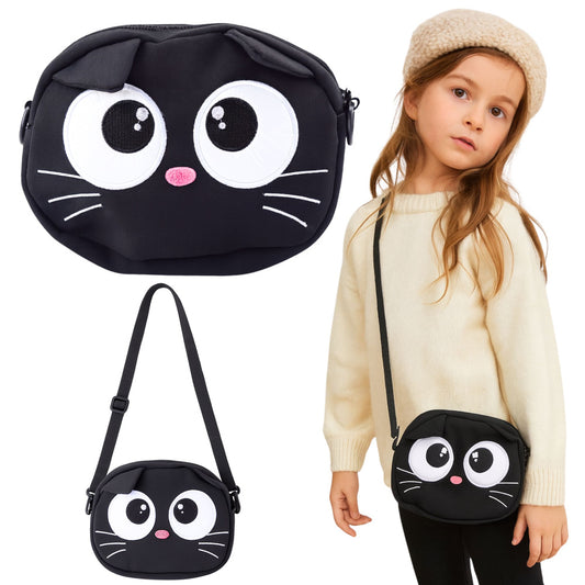Cat Pouch Bag with Zippered Pocket and Adjustable Strap, Black, 21 x 16 cm - Carlat